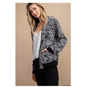 Kori America Leopard Bomber Jacket - Charcoal Size Medium